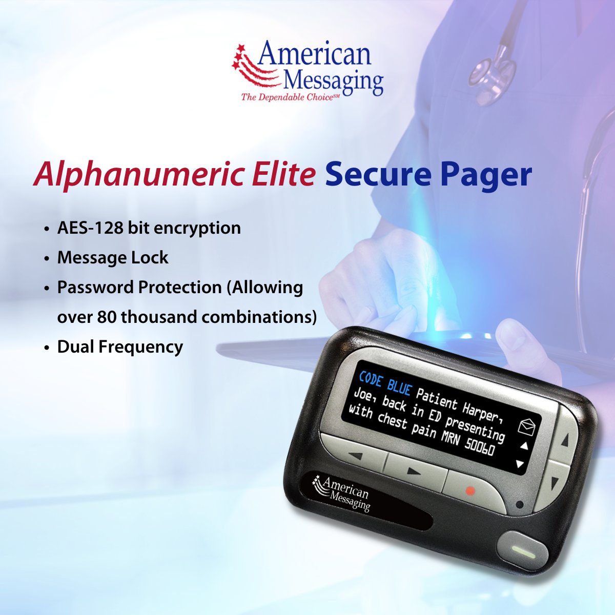 amsmsg's tweet photo. Ensure your pages are secure with our Alphanumeric Elite Pager. With device encryption to protect your messages from unauthorized access and an added security feature which requires the use of a passcode prior to reading your message. @CMA_wld
#CodePager #AmericanMessaging https://t.co/V9mej5mGTV