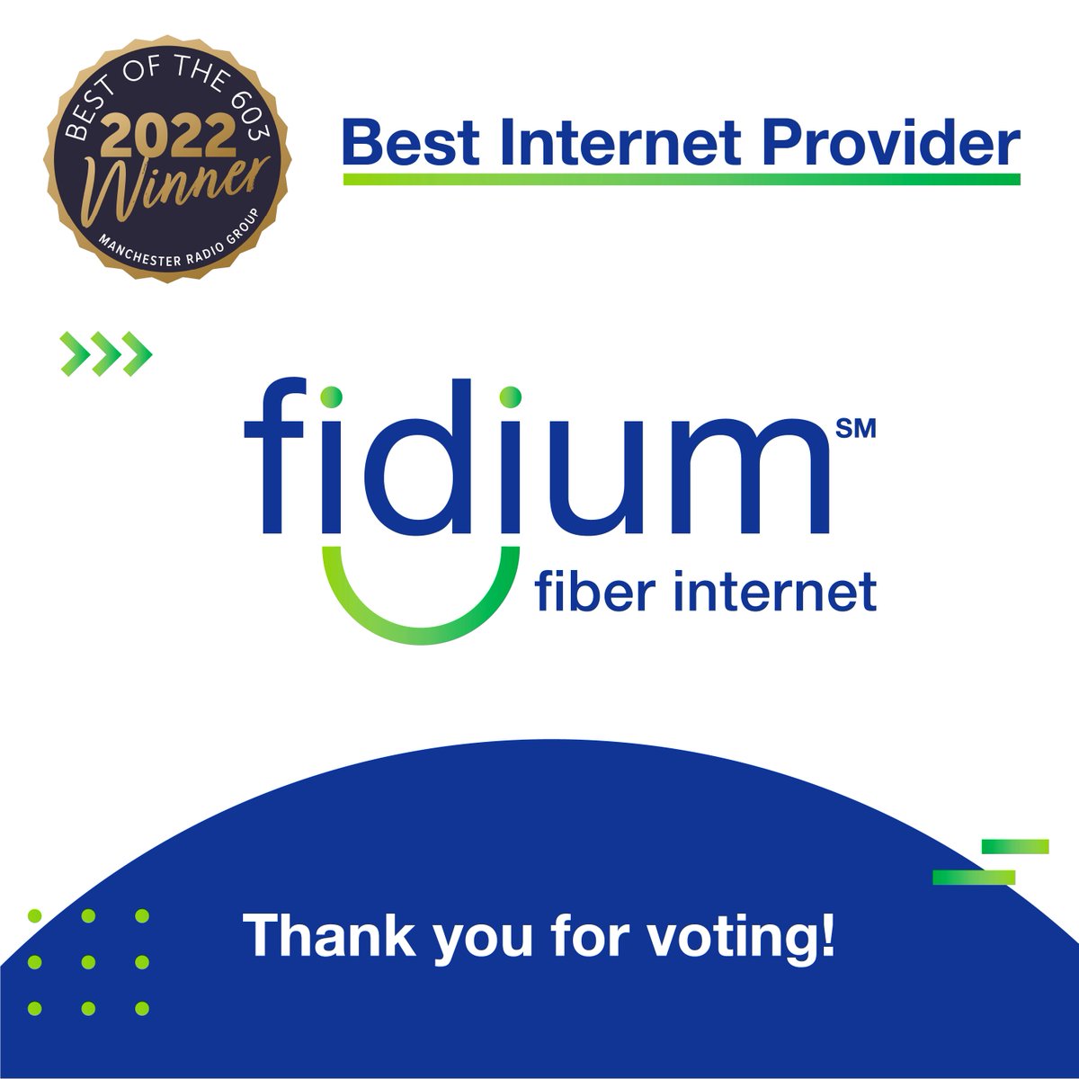 FidiumFiber's tweet photo. Drumroll, please 🥁Fidum Fiber was chosen as Best Internet Provider in “The Best of the 603” awards, presented by Manchester Radio Group! Thank you so much to all who voted — we couldn’t have done it without you!

#FinallyFidium #Bestof603 https://t.co/bKJCu4hkqk
