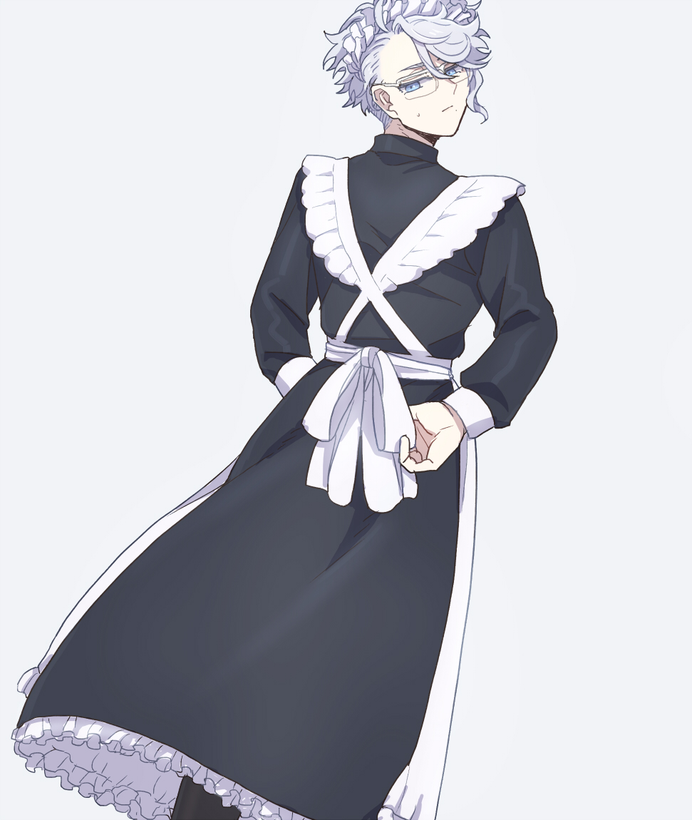 1boy maid male focus solo apron long sleeves looking back  illustration images