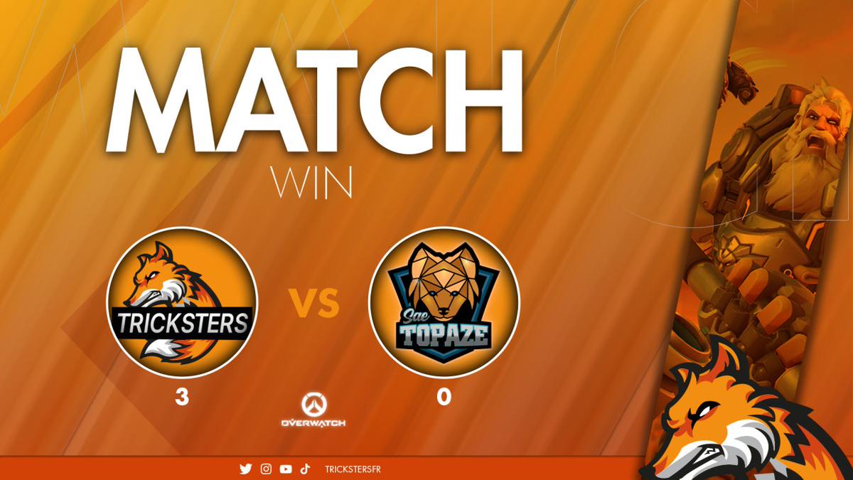 Hier soir,  l'équipe Overwatch a battu @TopazeOW sur un score de 3-0 👏👏
GG a eux pour le match 💪
Merci à @BluegenjiE pour l'organisation du tournoi et le cast 

#letsgotricksters