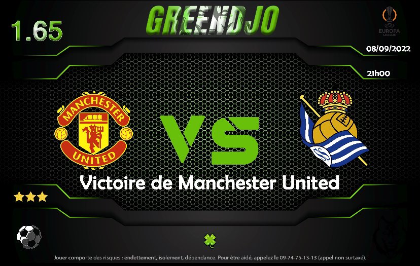 GreencryptoK's tweet photo. 🍀 CONSEIL PUBLIC DU JOUR 🍀

🏆 Ligue Europa ⚜️

Match 🇪🇺⚽️ Man U 🆚 Real Sociedad

Horaire ⏰ 21H00

❇️ BET ❇️

🟢 Victoire de Man U 1.65

Fiabilité : ⭐️ ⭐️ ⭐️ 

Indice de mise : 4-7%

Que le Green soit avec vous 🍀🍀🍀🍀
#pronostic #ligueeuropa #parieur https://t.co/tMJlE1lAHg