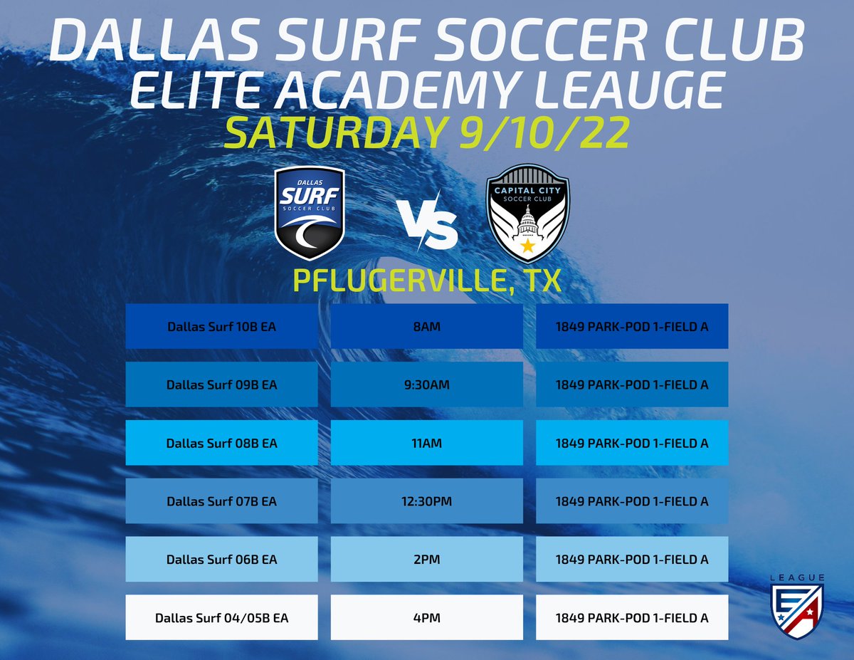 dallas_surf's tweet photo. Excited for another great week of @EliteAcademyL competition. Good luck to the boys as the head south! #catchthewave #dallassurf https://t.co/18CE0X3Tdh