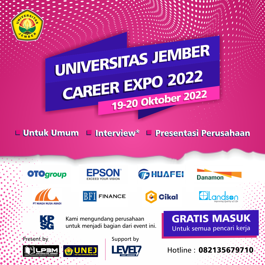 InfoJadwalEvent's tweet photo. UNEJ CAREER EXPO
Tanggal: 19-20 Oktober 2022
Tempat: Gedung Soetardjo Universitas Jember
Pukul: 09.00 – 16.00 WIB
HTM: GRATIS & TERBUKA UNTUK UMUM
Selengkapnya: https://t.co/Cs044Pb6LV
#infojadwalevent #jadwalevent #jobfair #loker #bursakerja #eventjember https://t.co/oUc8sILhma