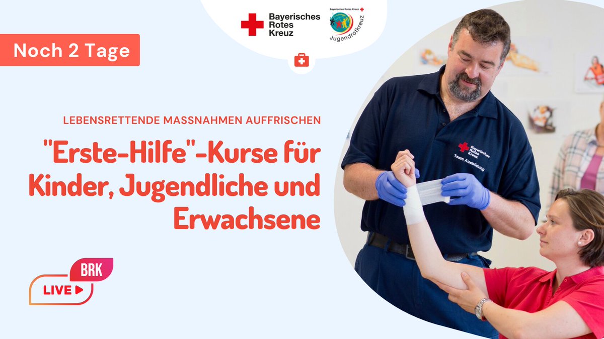brkaktuell's tweet photo. ππ©Ή Noch 2 Tage bis zu den kostenlosen Onlinekursen mit @jrk_bayern am Tag der Ersten Hilfe. #WEHT2022
π
10.09.2022
π Kinder: 11:00-11:45
π Jugendliche: 13:00-13:45
π Erwachsene: 16:00-17:00
π΄Mehr: https://t.co/TaVGoNuOmO
Wir freuen uns auf euch! https://t.co/J616K3eoiU