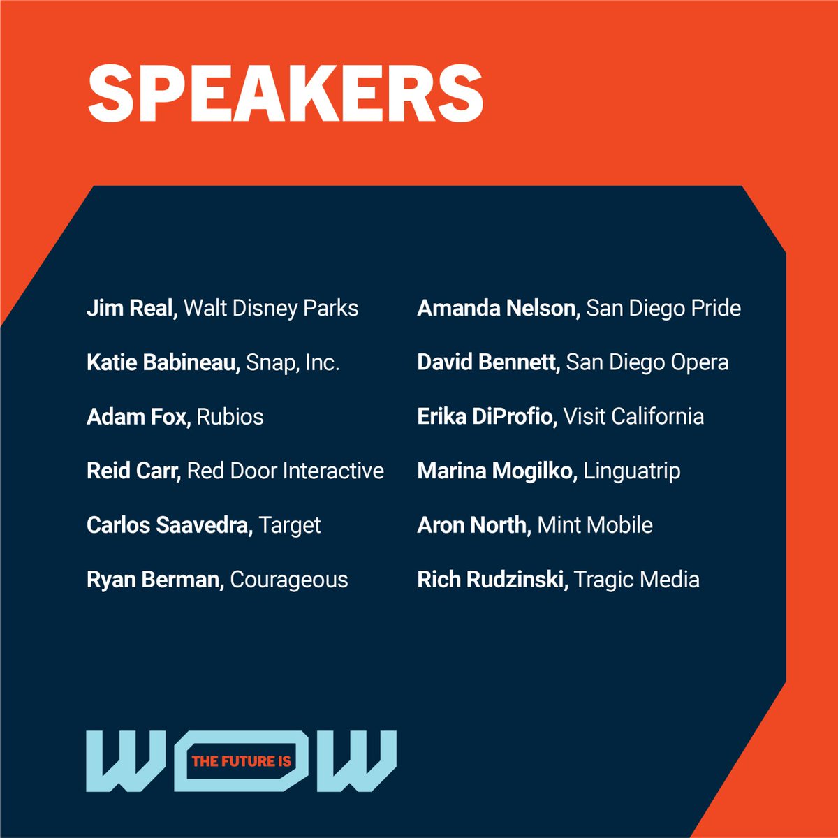 AMASanDiego's tweet photo. THE FUTURE IS WOW! Check out this list of amazing speakers—this is only the tip of the iceberg!
Learn more and purchase your tickets at https://t.co/nVj9S2PYTY
Full Speaker Line-Up (with more to come!): https://t.co/5zvNd6Sjt7
#AMA #AMASD #FutureisWOW #marketing #conference https://t.co/o7IFURH38S