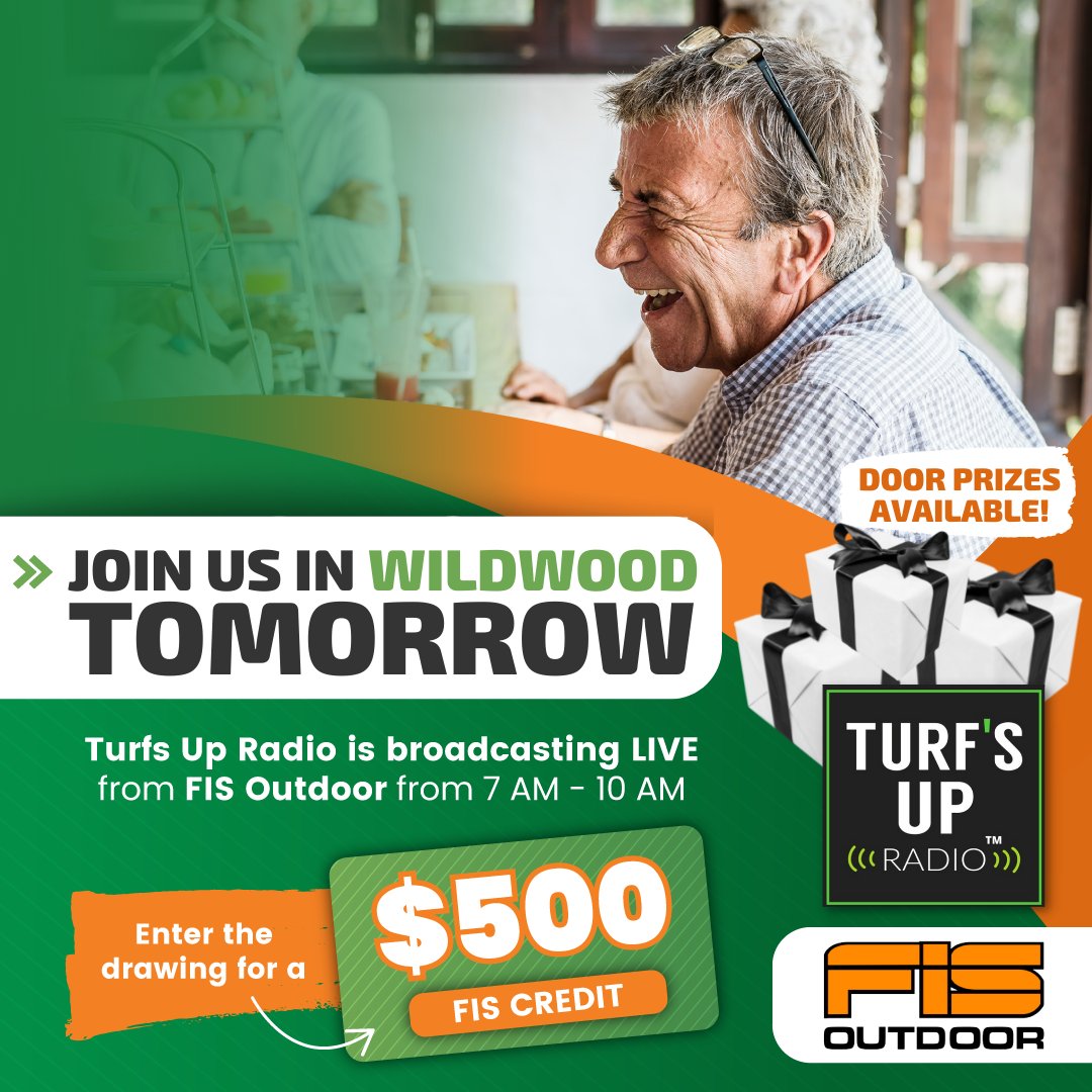fisoutdoor's tweet photo. We'll see you tomorrow, from 7-10 AM. Turfs Up Radio will be at the #Wildwood location — which calls for food, fun, and door #prizes.
Don't forget to enter the #drawing for a $500 FIS credit!!
Anyone who comes to the #FISOutdoor branch or places an order on 9/09/22 can enter. https://t.co/ahmEIQciMC