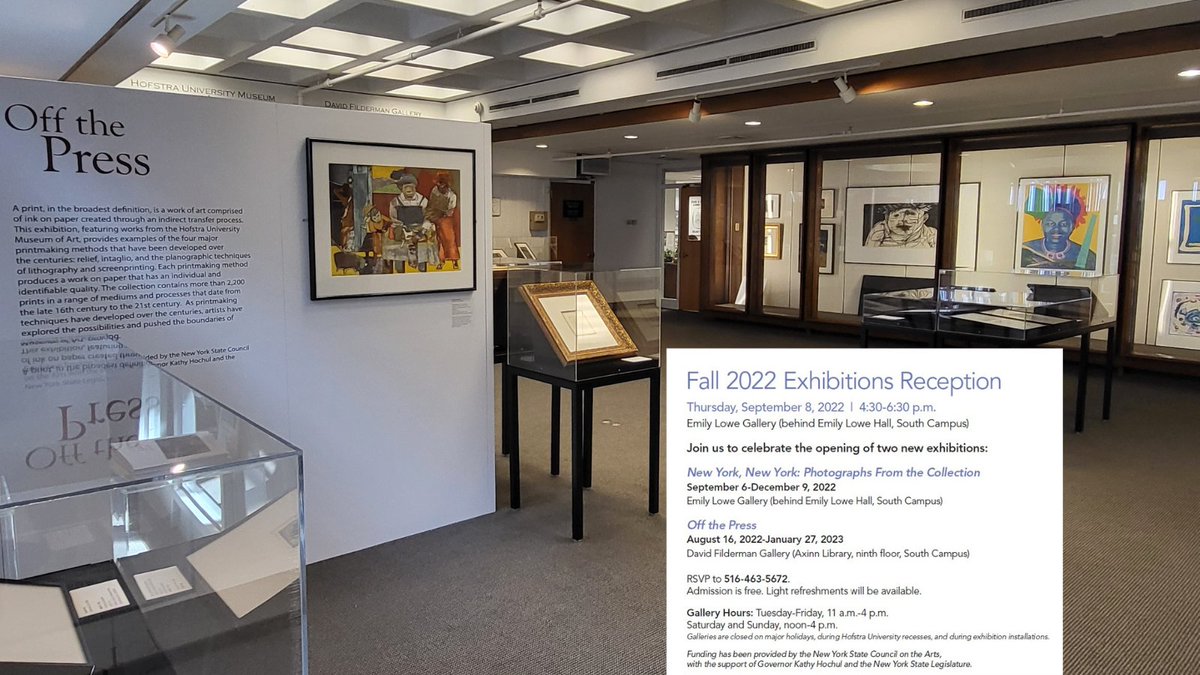 HU_Museum's tweet photo. Don’t forget to RSVP for tonight’s reception in the Emily Lowe Gallery! Stop by, check out the works, and enjoy some free refreshments.
#ArtsatHofstra #EventsatHUMA #HofstraUniversityMuseumofArt #NYNYPhotos #OffthePress https://t.co/f8RQx4HYfy