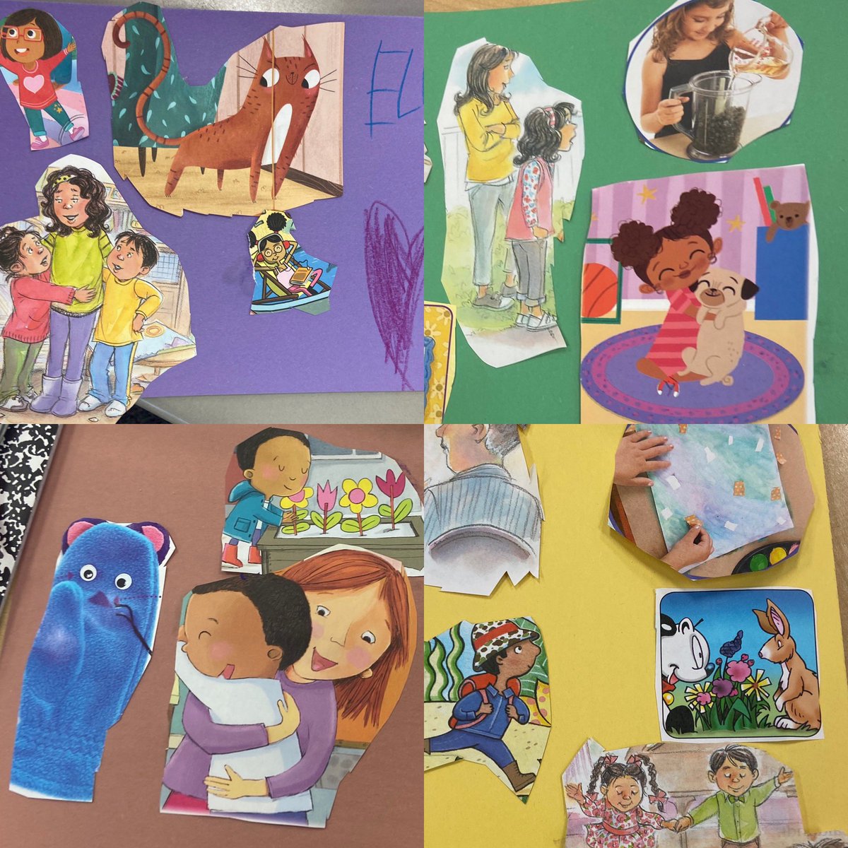 K5Counselor's tweet photo. So proud of @Kingswoodbuzz first graders for their hard work making “coping collages” this week! They searched through magazines and cut out images of things they can do to feel better when they’re having a hard time. Look at all of their wonderful ideas! https://t.co/rXmHsJdhLz