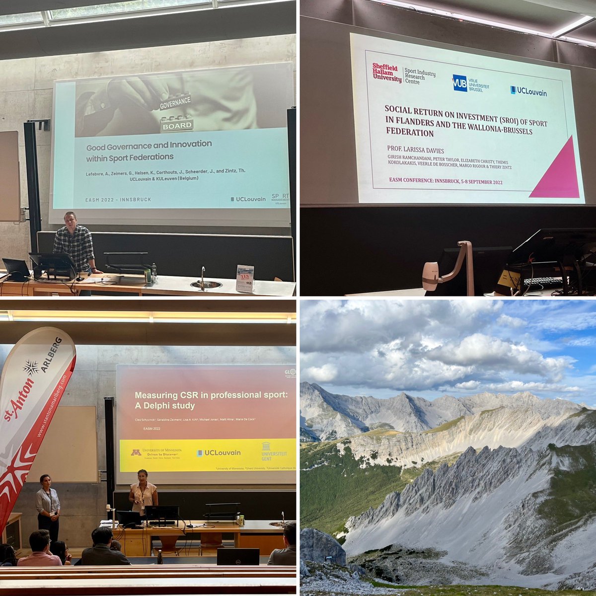 Great week for <a href="/SMUCLouvain/">Sport Management UCLouvain</a> that was involved in three presentations at <a href="/2022Easm/">EASM_2022_Innsbruck</a> conference in Innsbruck 🏔@GZeimers @ArthurLefebvre_ <a href="/ThierryZintz/">Thierry Zintz</a> @LouRIM_Research #EASM2022