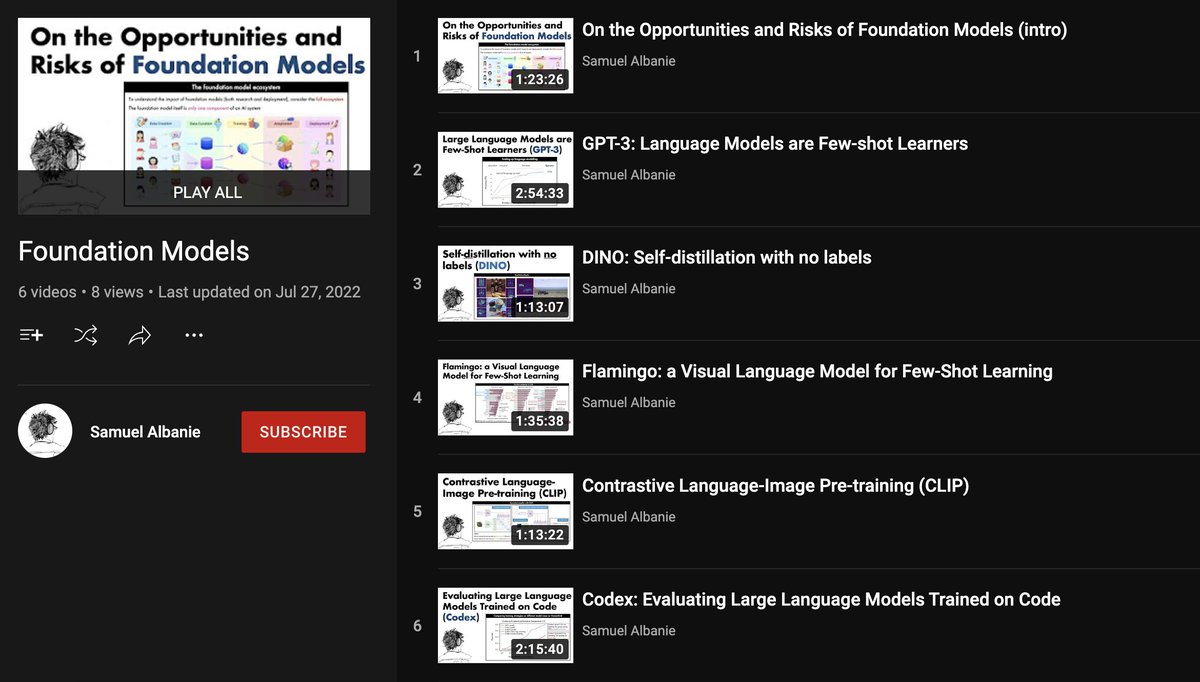 omarsar0's tweet image. 🎓 Foundation Models

Great new lectures on foundation models by Samuel Albanie. It Covers ML models like GPT-3, CLIP, Flamingo, Codex, and DINO. This is a gem! 👏

youtube.com/playlist?list=…
