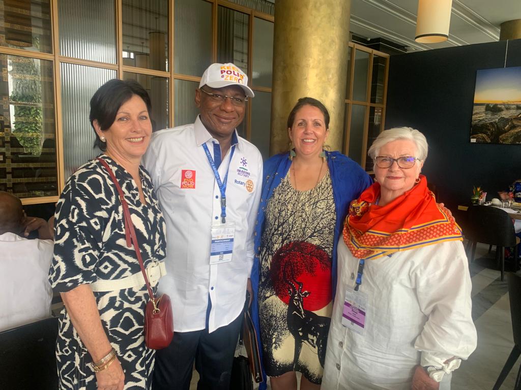 RFHAInc's tweet photo. Beginning of next few exciting days!

RFHA CEO Sue Paget, Chair of Nigeria National Polio Plus Committee of RI Dr Tunji Funsho, Andrea Thompson from the Bill &amp; Melinda Gates Foundation, and RFHA chair Dean Rohrs at the 4th All Africa Institute in Abidjan. https://t.co/2u6eNzRcI5