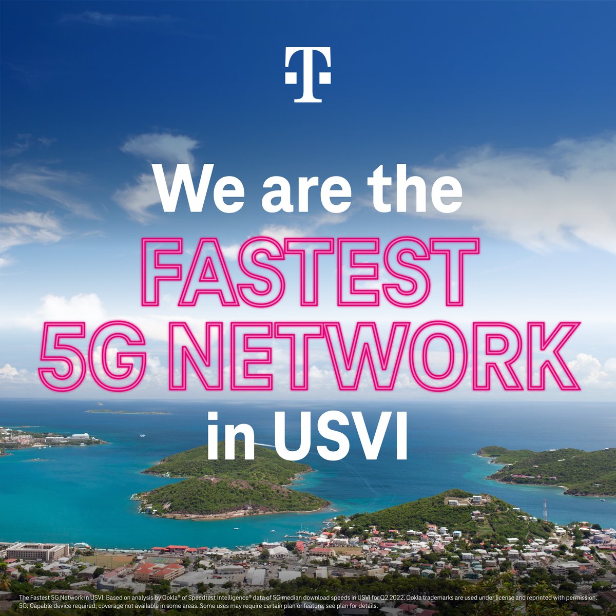 TMobileUSVI's tweet photo. T-Mobile is the fastest 5G Network in USVI! For more streaming, likes, share, online shopping and gaming. For you to do more of what you love! #Fastest5GNetwork https://t.co/UvpNzQlHw0