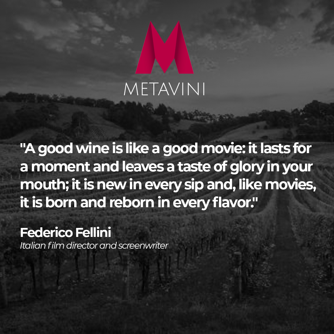 Metavininft's tweet photo. "A good wine is like a good movie: it lasts for a moment and leaves a taste of glory in your mouth; it is new in every sip and, like movies, it is born and reborn in every flavor."

Federico Fellini
Italian film director and screenwriter

#metavini #motivation #nft #marketplace https://t.co/3LQhE0RF4x