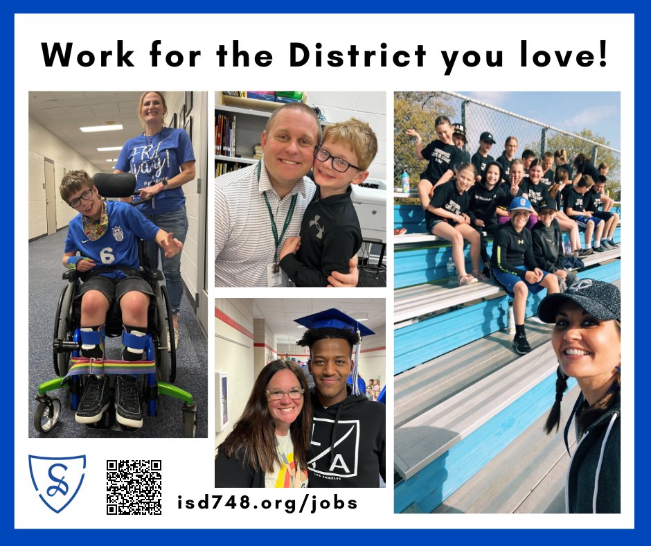 Can't get enough of the Back to School energy? Work for the District you love! We need paraprofessionals, bus monitors, crossing guards, Nutrition Services workers, and more - before/during/after school hours vary between a few hours a week to full-time. isd748.org/jobs.