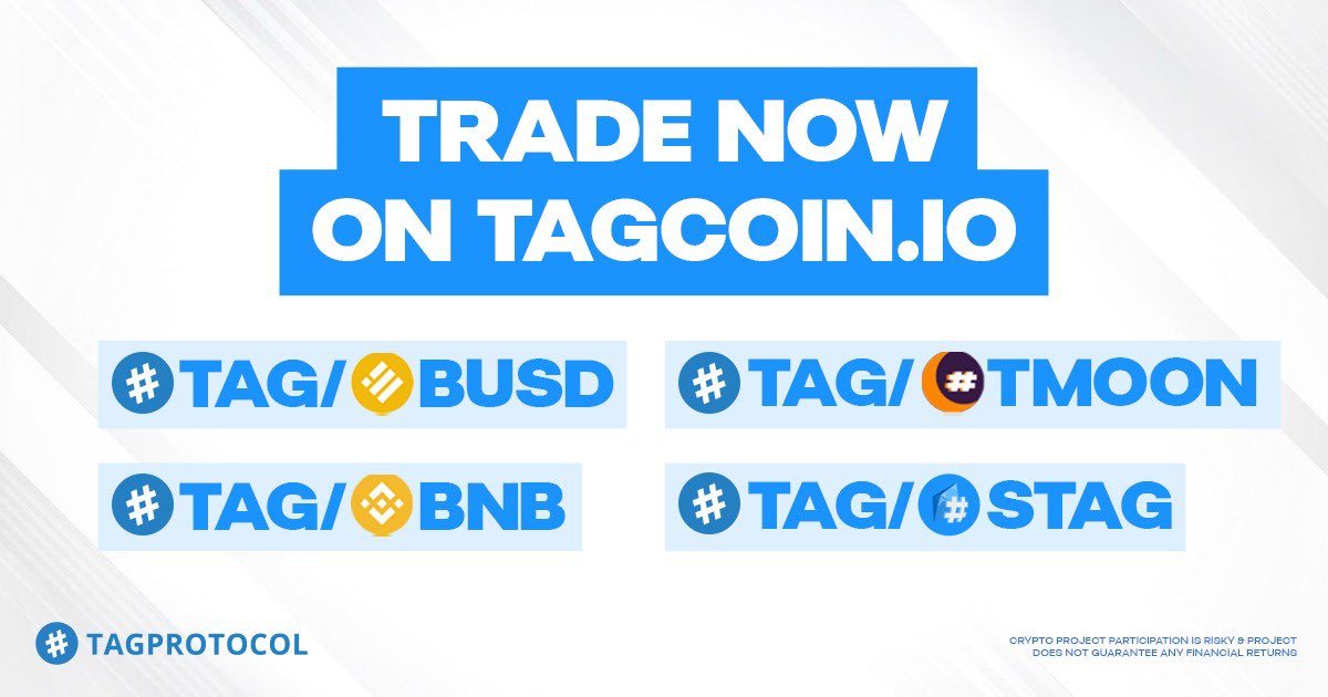 tagprotocol's tweet image. Just one click 👉🏼 tagcoin.io 👈🏼

$TAG $STAG $TMOON