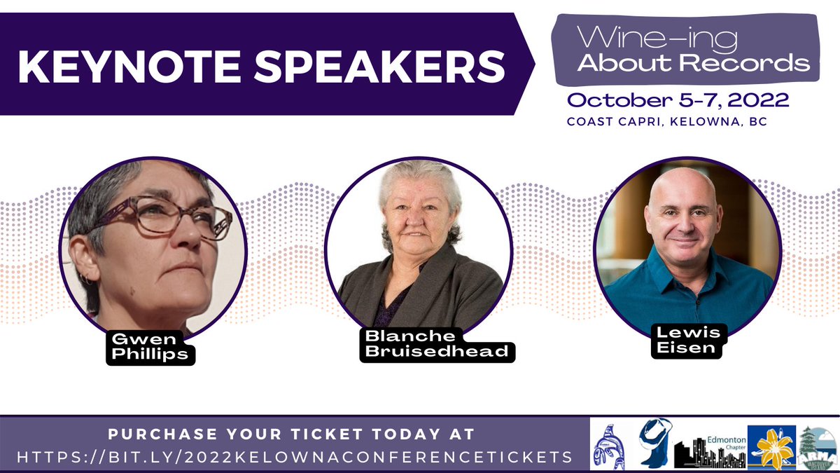 Wine-ing About Records’ keynote speakers have been announced — check them out! The full speakers list (which is being frequently updated) can be found at vancouver.arma.org/2022-kelowna-c…

#RIM #IM #ARMA #Conference #Kelowna  #ARMAKelowna