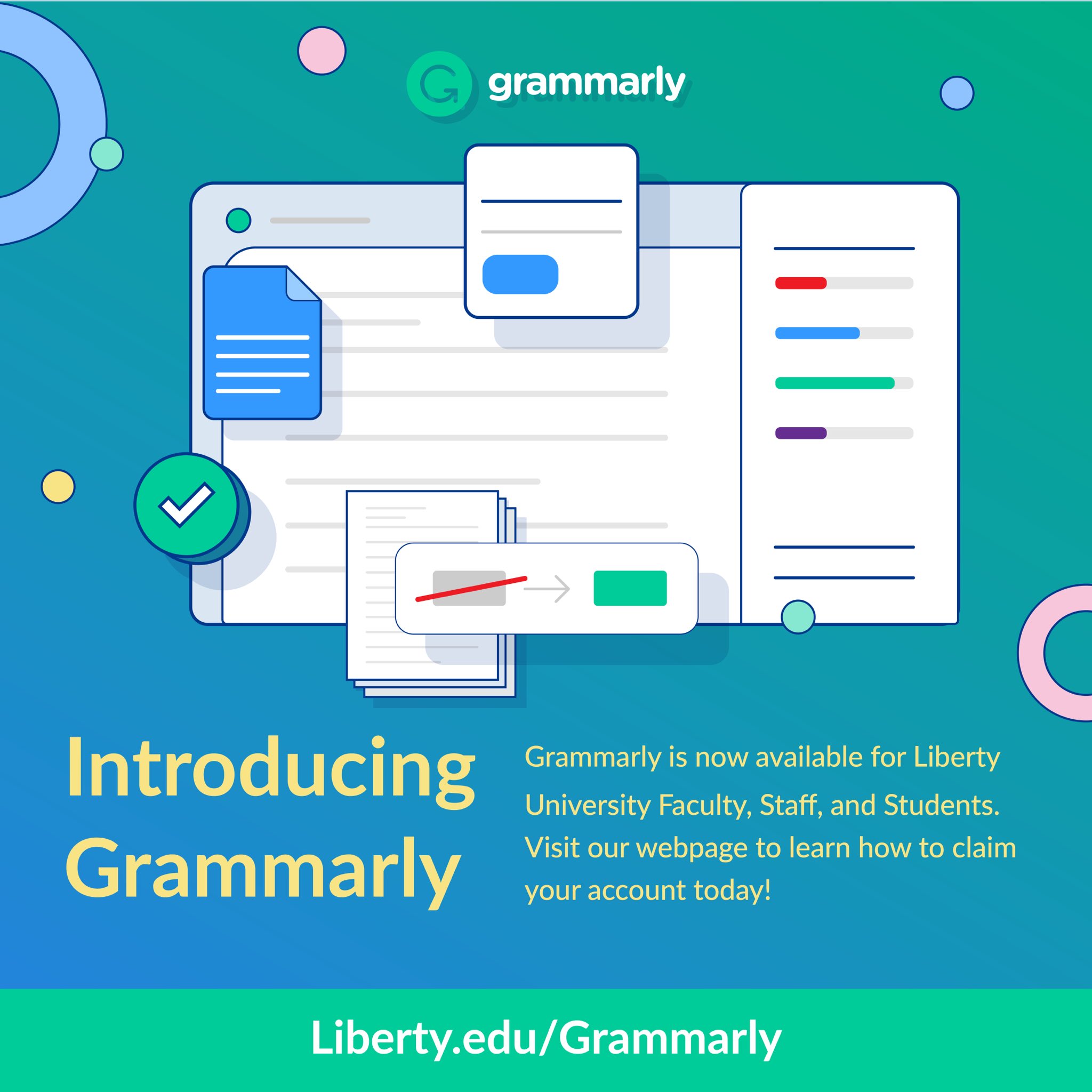 Liberty University HelpDesk on X: Introducing Grammarly! Grammarly is an  integrated writing assistant that checks for common grammatical errors,  clarity, conciseness, engagement, readability, and so much more. Visit   to learn more.