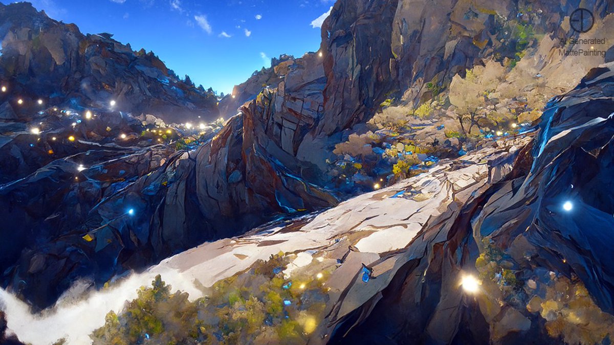 EdwinHu76745214's tweet photo. Ai Generated-MattePainting : Krib region N097/098🌠
Kurokawa Takashi cover 
Experimenting with AI to approximate artistic styles-
This is raw AI-generated output but could be a useful tool for concept art
#2D #Concept #DiscoDiffusion #midjourney #AI #MattePainting #Krib #valley https://t.co/jSnV9SQnfV