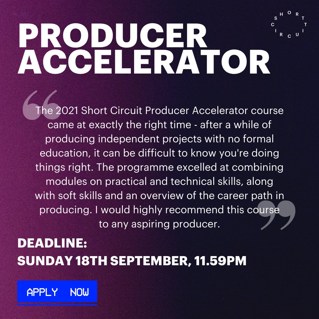 Interested in applying for #ProducerAccelerator? We're excited to hear from one of last year's participants, @SophChater. 🗣 Our course, led by Rosie Crerar from @barry_crerar, is for emerging film producers based in Scotland. ⏰ Sunday 18th September: shortcircuit.scot/producer-accel…