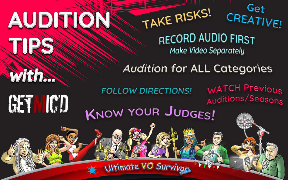 The Ultimate VO Survivor - Take 3 is the best FREE education on the internet.  Watch previous seasons, auditions and more to learn how to ACE YOUR AUDITIONS!  We will see you at the mic! getmicd.com/UVOS    #GetMIcd  #UVOS #TheUltimateVOSurvivor #Audition #Compeition