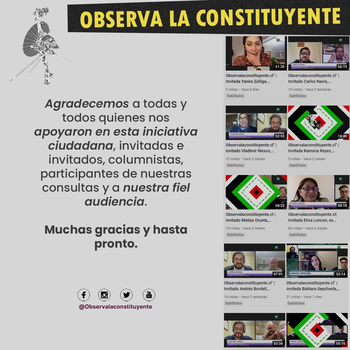 ¡Muchas Gracias a todas y todos por apoyar nuestro proyecto ciudadano! la democracia es un espacio de encuentro de las diferencias que nos permite comprender nuestra sociedad y sus desafíos. Pronto nos volveremos a encontrar😉 #Valdiviacl #ObservaLosRíos #ObservaLaConstituyente