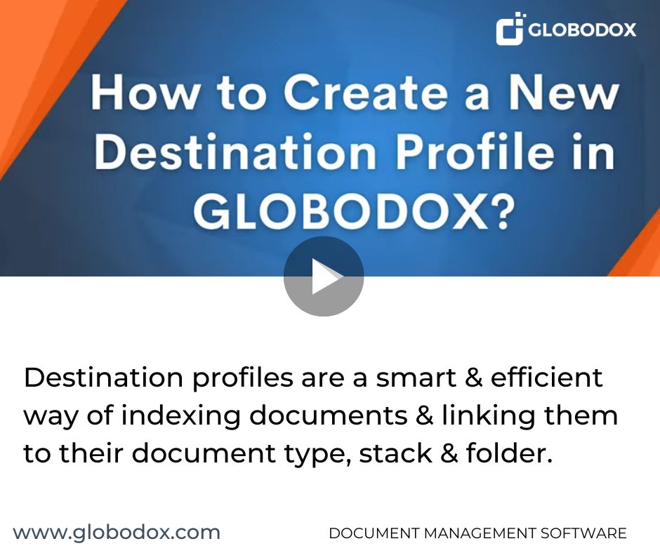 globodox's tweet photo. Destination profiles are a smart &amp; efficient way of indexing documents &amp; linking them to their document type, stack &amp; folder. 📁

*https://t.co/OC8G5C34o8 *

#files #indexing #documentindexing #addingdocuments #documenttype #zonemaps #organising #dms #fastsearch #stack https://t.co/0hrrNYIEix