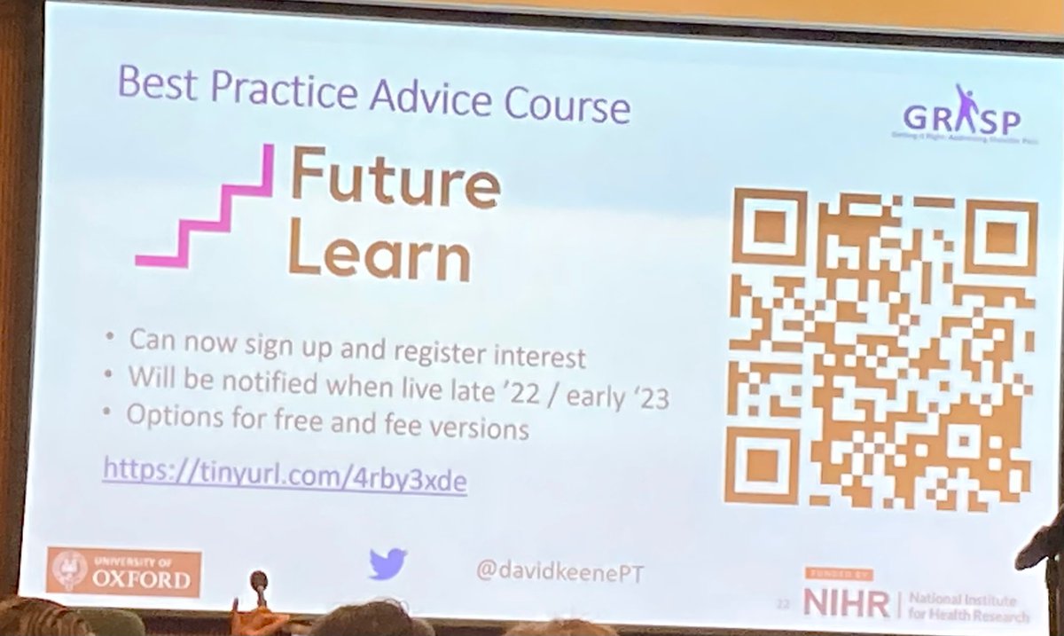 Exciting to see imminent release of online training in delivering the GRASP trial interventions- congratulations on fantastic knowledge transfer @davidkeenePT futurelearn.com/courses/the-gr…