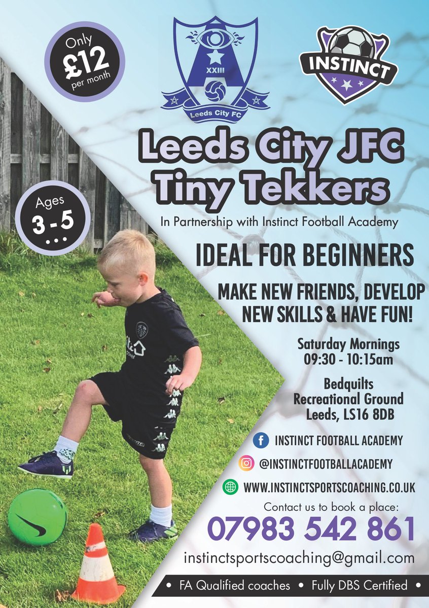 🗣 Our Saturday morning “Tiny Tekkers” session is back this weekend!💥

Football fun sessions where children can learn new skills in a safe environment⚽️

⏰ 9:30-10:15am 
🏟 Bedquilts Recreation Ground 
👥 Ages 3-5 (pre-school &amp; reception) 
💜 All Abilities Welcome