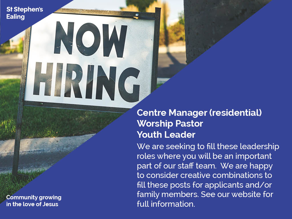 We have three roles we are looking to fill. Check out our website for information about all three.
We are happy to consider creative combinations to fill these posts for applicants and/or family members.
ststephens-ealing.org/.../Job_Opport…