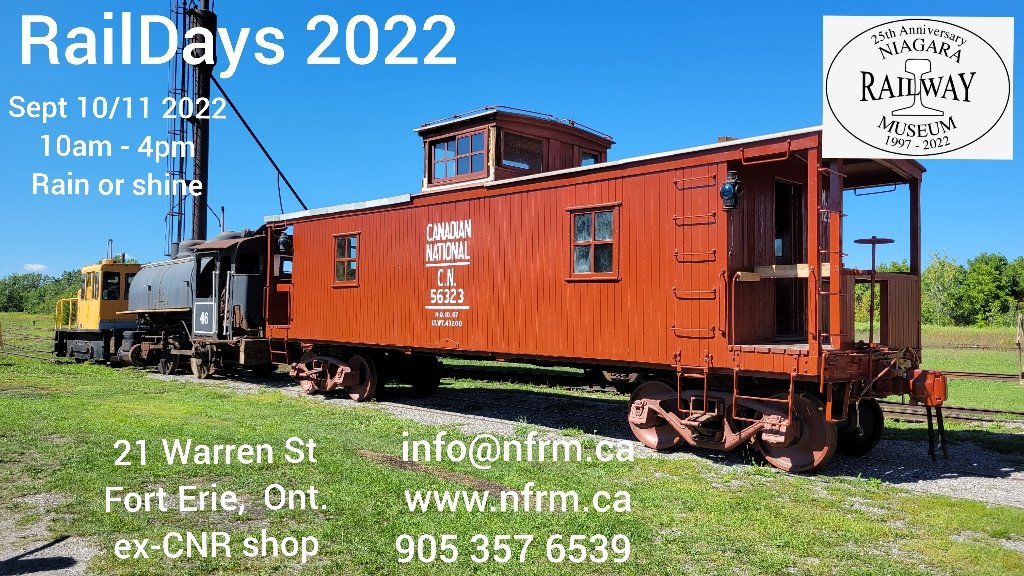 NiagaraRailway's tweet photo. RailDays 2022 is this weekend at the Niagara Railway Museum, 21 Warren at in Fort Erie. Model and Lego trains, Railway artifacts and items for sale, and our equipment collection. Something for everyone.  Admission by donation. #forterie #Niagara #Railway https://t.co/rF2216umSV