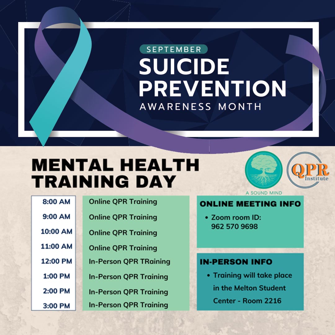 Join #SCPS for QPR Training as part of Suicide Prevention Awareness Month. Virtual and In-person Trainings will occur from 8 AM to 4 PM on Friday, Sept 9. See chart for more info.
#suicidepreventionmonth #collegementalhealth #mentalhealthawareness