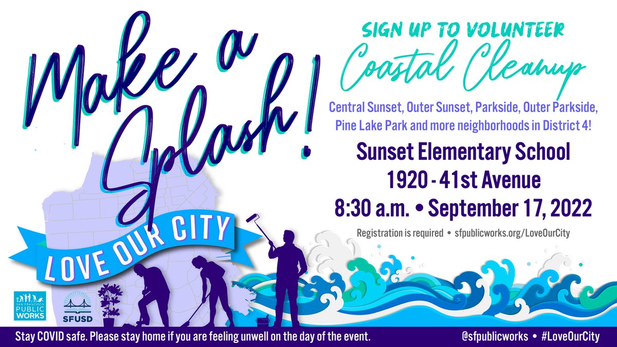 Join us next Saturday (9/17) to #LoveOurCity! 💙We'll be in District 4 sprucing up neighborhoods and participating in the annual #CoastalCleanup. 🌊✨🧹

Sign up to #volunteer at sfpublicworks.org/loveourcity