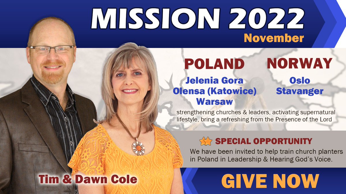 DCClex's tweet image. MISSIONS 2022: A Call to Invest in REVIVAL in EUROPE!  We have been invited to minister in 5 different locations in Poland/Norway including training church planters.  God told us to travel lite so this trip will just be Tim &amp;amp; Dawn Cole. 
youtu.be/MIKRwhXuPtc