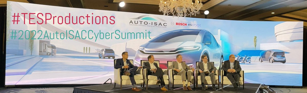 AutoISAC's tweet photo. The #TESProductions team has been working tirelessly to ensure a smooth, seamless and successful show for speakers and in-person & virtual attendees alike. Thank you to the whole crew for an incredible show! One more session to go. #2022AutoISACCyberSummit https://t.co/KjiwpDem7o