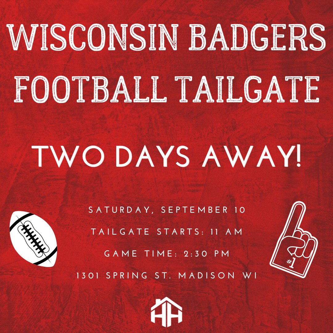 Hansen_HomeTeam's tweet photo. Two Days Away! 

Join us at 1301 Spring St. for our Badger tailgate on Saturday! Starting at 11am and running through the 2:30pm game. 🎉

Enjoy drinks, BBQ, and a 70in TV to watch the UW badgers vs Washington State game!🏈🍽

We hope to see you Saturday! https://t.co/6b6jlbJxYs