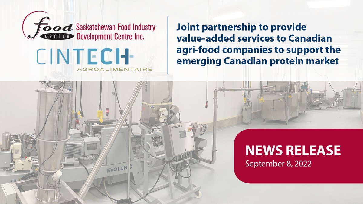 We are pleased to announce a strategic partnership with Cintech agroalimentaire to provide value-added services for the Canadian agri-food sector to focus on addressing the needs of the emerging plant, dairy and hybrid protein markets. Full News Release: foodcentre.sk.ca/2022/09/08/new…