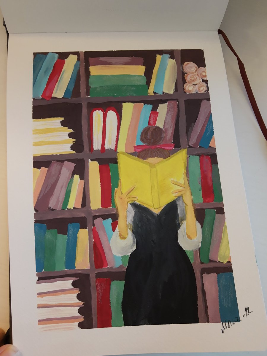 MariaHusari's tweet photo. Lost in The library 😁💕 #kirjat #kirjastot #kirjakaupat #gouache #bibliofiili #fortheloveofbooks https://t.co/dzfiM8Dn1P