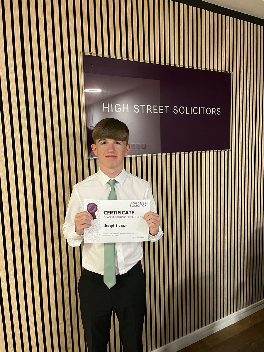 highstreetsoli1's tweet photo. Internship completed by Joseph Brennan this week ✅ Good luck on your future studies 
 #future #internship #law #lawgraduate https://t.co/TCzMILG0fs