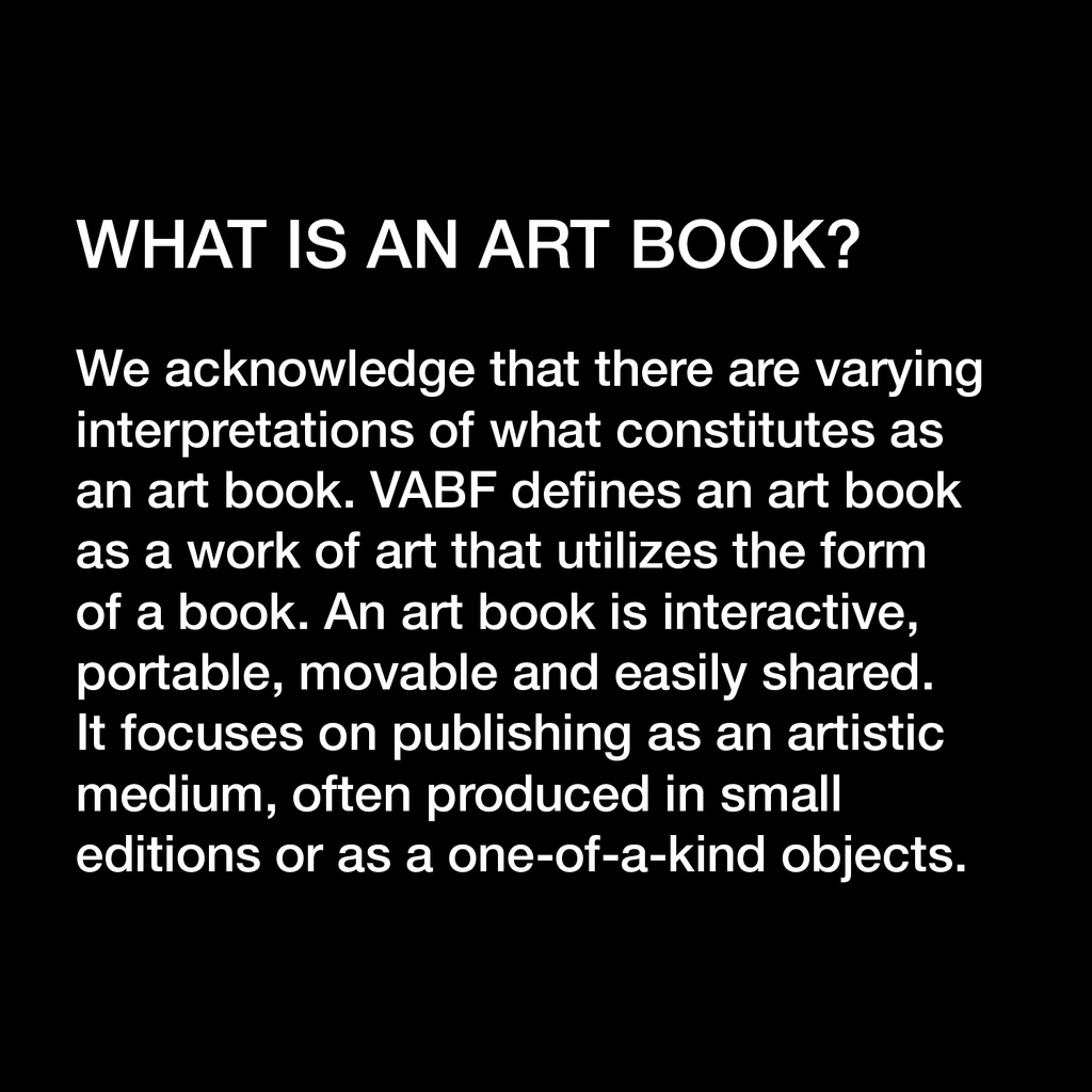VanArtBookFair's tweet photo. soooooo WHAT IS AN ART BOOK? 🤔 Swipe to see VABF’s definition! The Art Book Month Call for Participation is currently open until September 15, 2022. (link in bio) 
#VancouverArtBookFair #ABM2022 #ArtBookMonth #VABFartbookmonth #VABF #artbookfair #vancouver #zines #books #artbook https://t.co/61qToIo5vy
