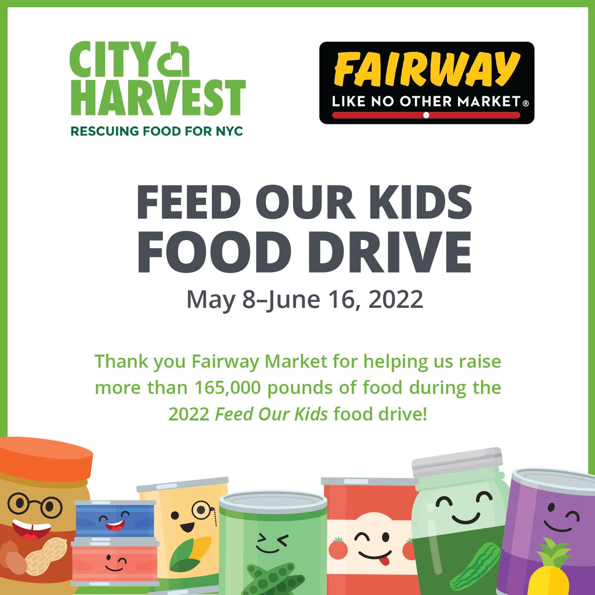 This year, our Fairway stores were a sponsor of @CityHarvest 's Feed Our Kids Food Drive. This food drive aims to help provide much needed food for New York City’s children and their families, especially during summer, when access to free schools meals may become limited.