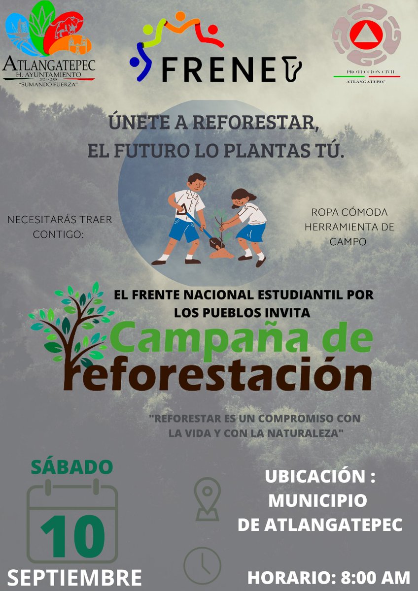 frenepacoficial's tweet photo. En colaboración con Protección Civil Atlangatepec 2021-2024  Tlaxcala realizaremos la 1er reforestación FRENEP/RENAJUM.🌳🌱🌿Ayúdanos a darle vida a este gran municipio. 🌎🌍🌏#TodosSomosUno #GenerandoIdentidad #Árboles #Reforestación #VerdeEsVida #Ecológia #Naturaleza https://t.co/YpzBZsQTE1