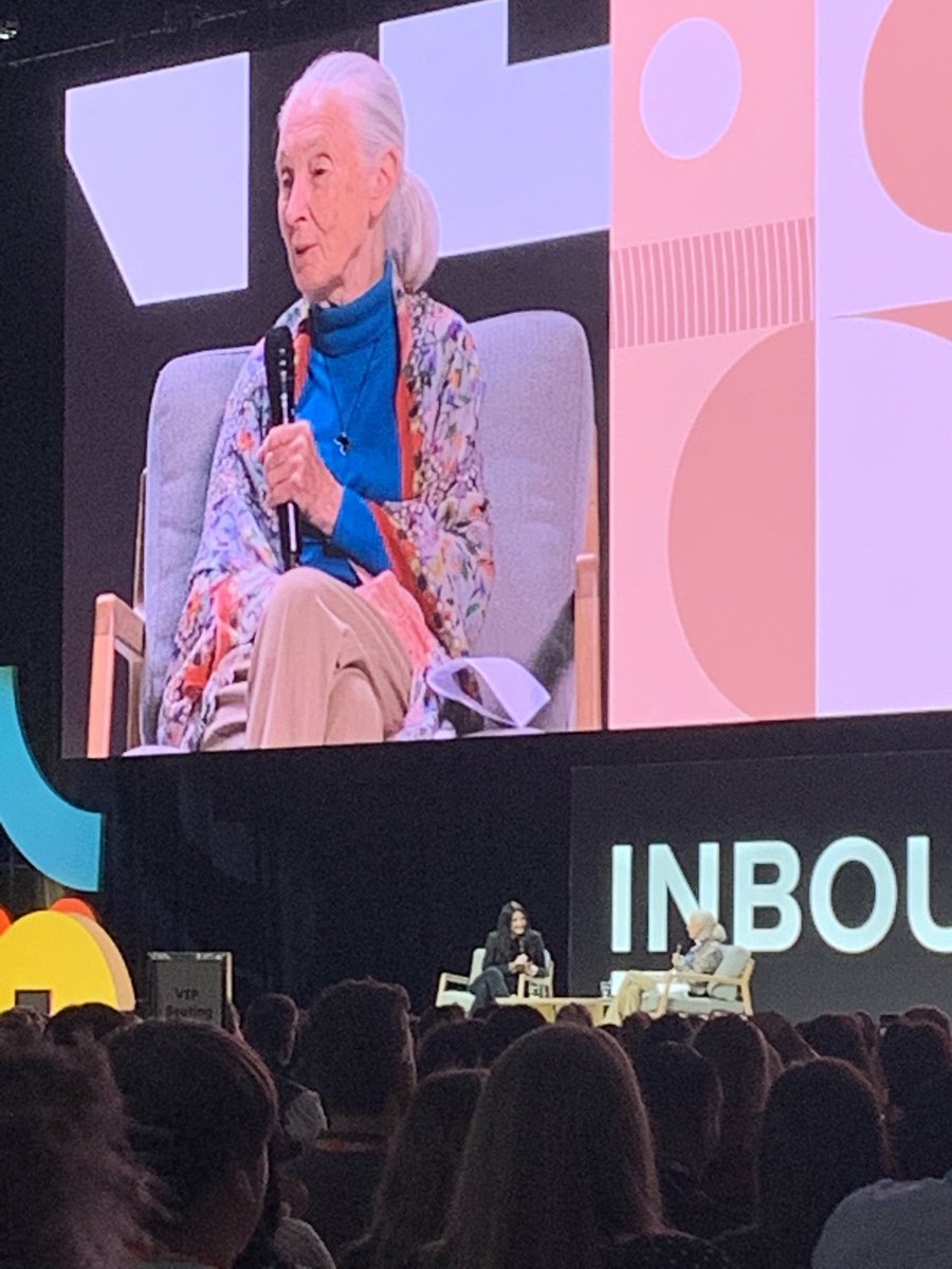 greglinn's tweet photo. Thrilled to be listening to ⁦@DrJaneGoodall⁩ at #inbound22 talking about trust, passion, and humanity. And the importance of hope for the world! https://t.co/nFp3D130n2
