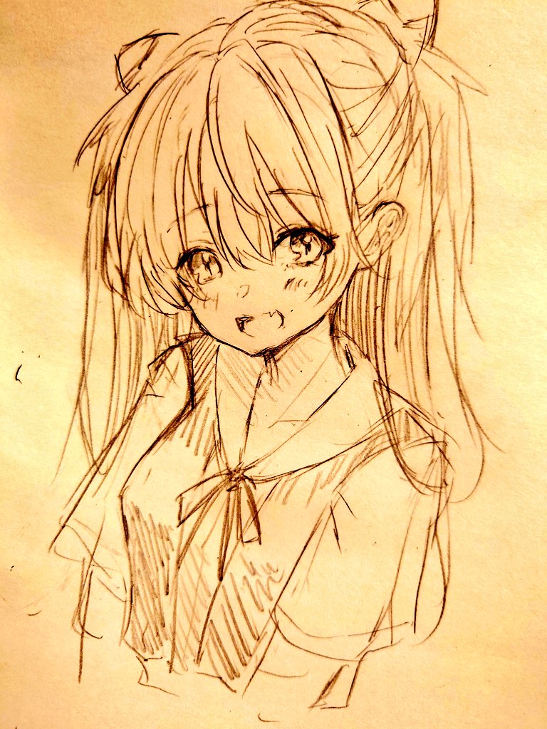 souryuu asuka langley 1girl solo long hair monochrome school uniform smile sketch  illustration images