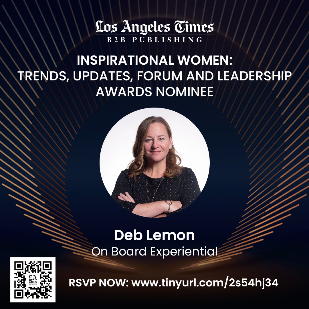 obe95's tweet photo. We’re proud to share another nominee for @latimes Inspirational Women Leadership Award - our Co-CEO, Deb Lemon! 

She takes pride in growing (and leading) the dream team here at OBE, thanks to instincts she's sharpened as both a marketer and a true brand believer. Go, Deb! 👏🎉 https://t.co/aPCHyU02ao
