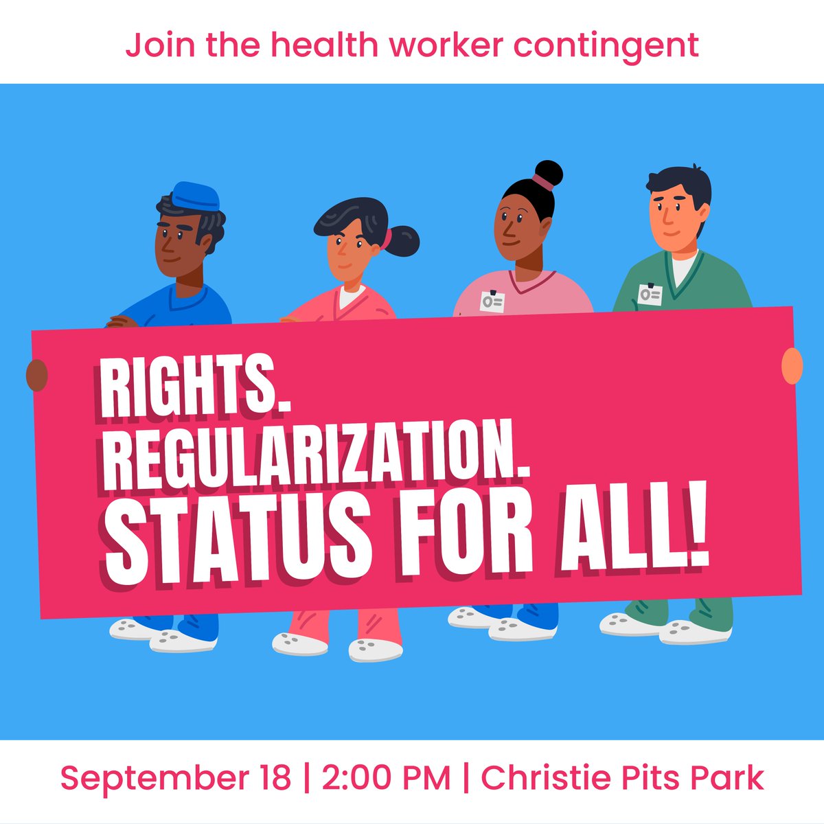 DecentWorkHlth's tweet photo. 🗓️Sunday, September 18th, 2pm!
📍Christie Pits Park
Join the health worker contingent and thousands across the country to demand equal rights and permanent resident #StatusForAll undocumented people, migrant workers, students, families and refugees. RSVP:
https://t.co/sHGLF2u4vj https://t.co/wdMWKfwrOu