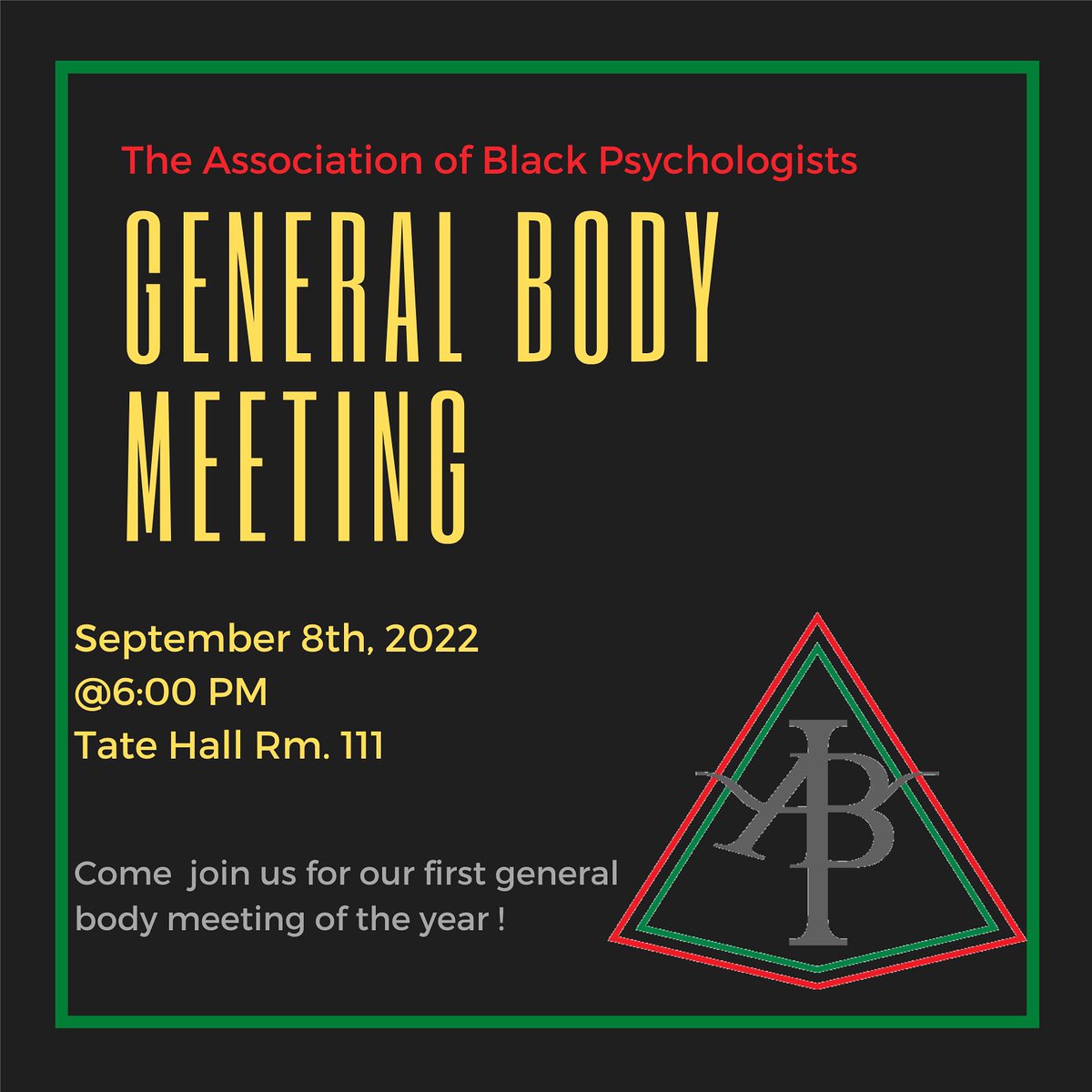 Come out and attend ABPsi’s first general body meeting of the year ! Today Thursday September 8th @ 6:00 pm ! Hope to see you there ♥️