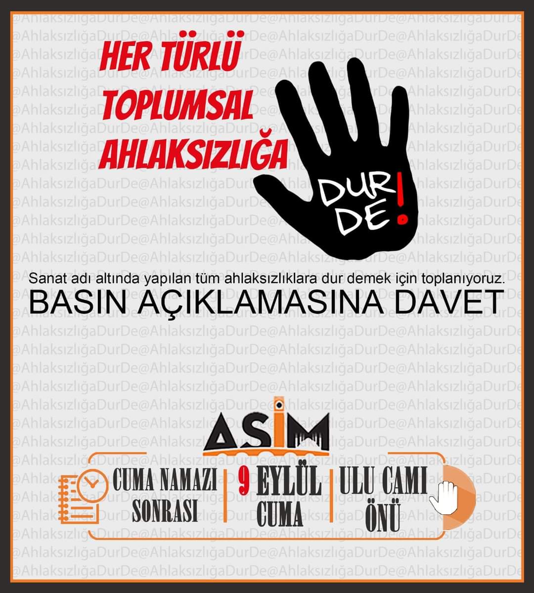 Her türlü toplumsal #AhlaksızlığaDurDe mek için Cuma/namaz çıkışı ailece ulu cami önünde buluşuyoruz.
@asim_adana