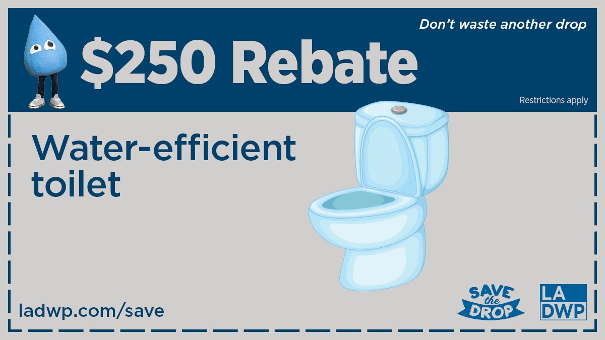 LADWP's tweet photo. Level up your savings with our water conservation rebates. Learn more at https://t.co/K6G4xmLm67. We’ve got this, LA. #SaveTheDropLA #WaterConservation https://t.co/9rNmvekpU0