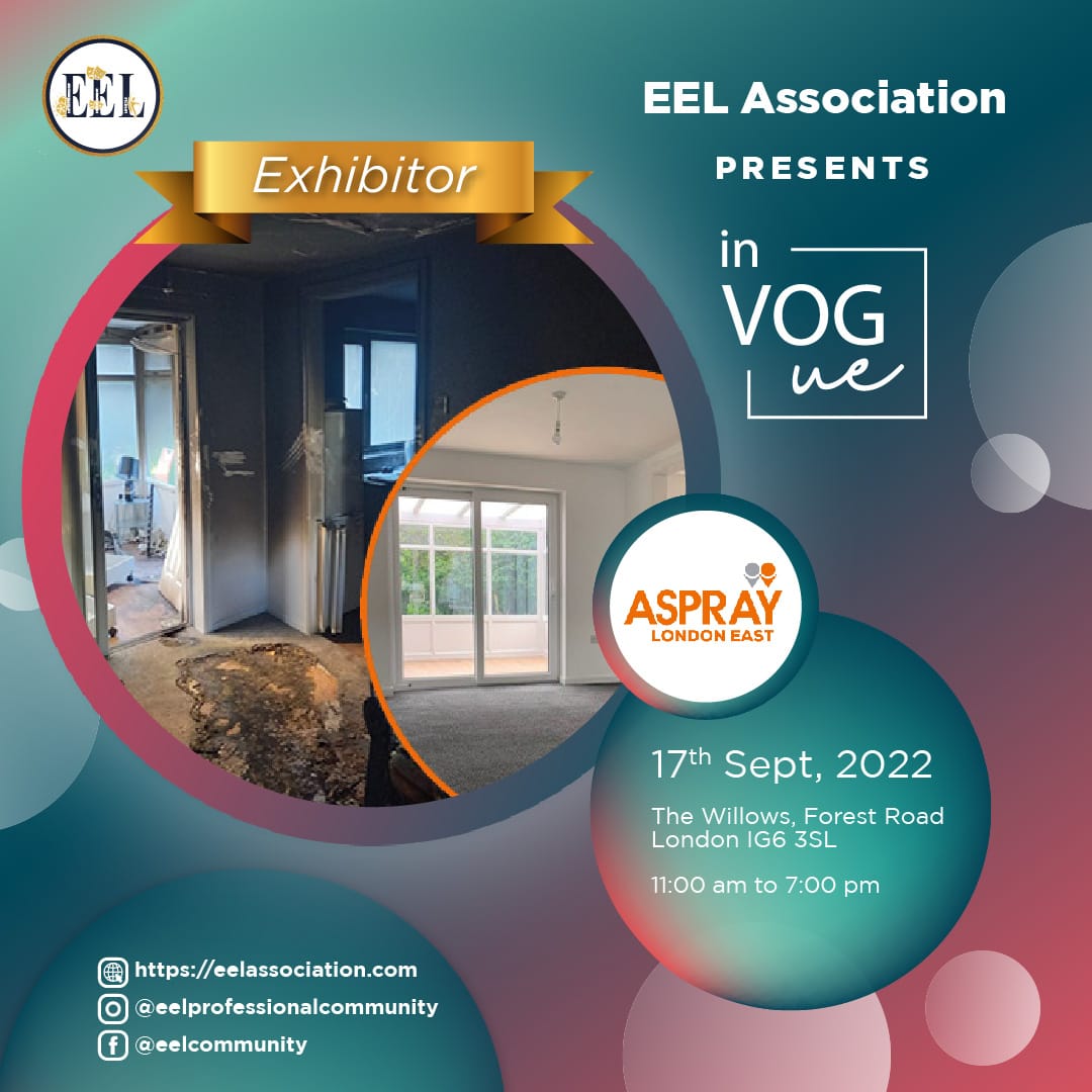 AsprayLDNEast's tweet photo. Come visit us at #EEL In-Vogue exhibition on Sat 17th Sept 2022 at The Willows, IG6 3SL.
Free Registration open still via link below, Aspray London East look forward to meeting you.

https://t.co/Bm4K9osSZ3

#aspraycouldhelp #eastlondon #propertymanagement 
#claimsmanagement https://t.co/uaPMPd8RGr