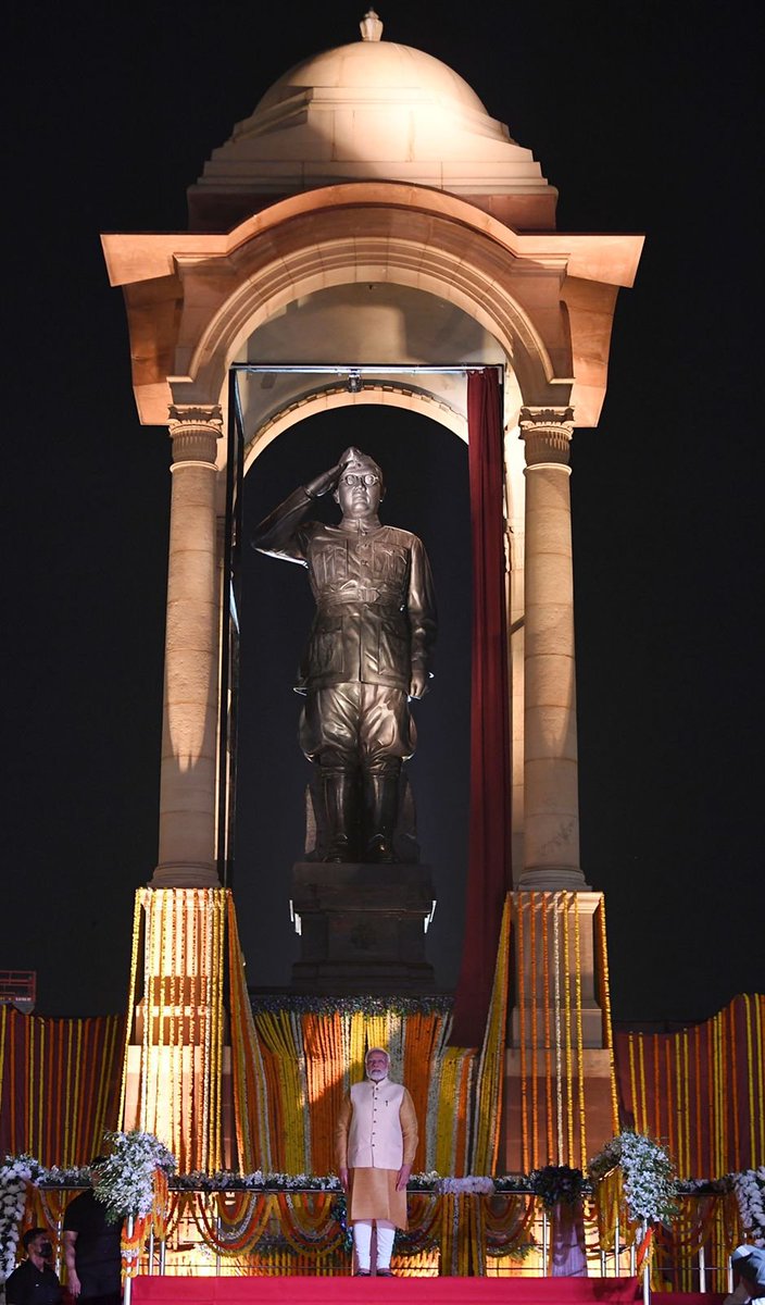 Visuals of PM @narendramodi unveiling the 28 feet tall statue of #NetajiSubhashC... - Kannada News